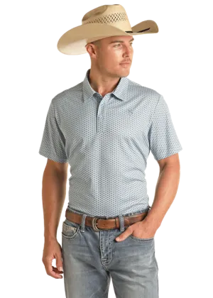 Panhandle Slim® Men's Blue Geo Print Short Sleeve Polo Shirt