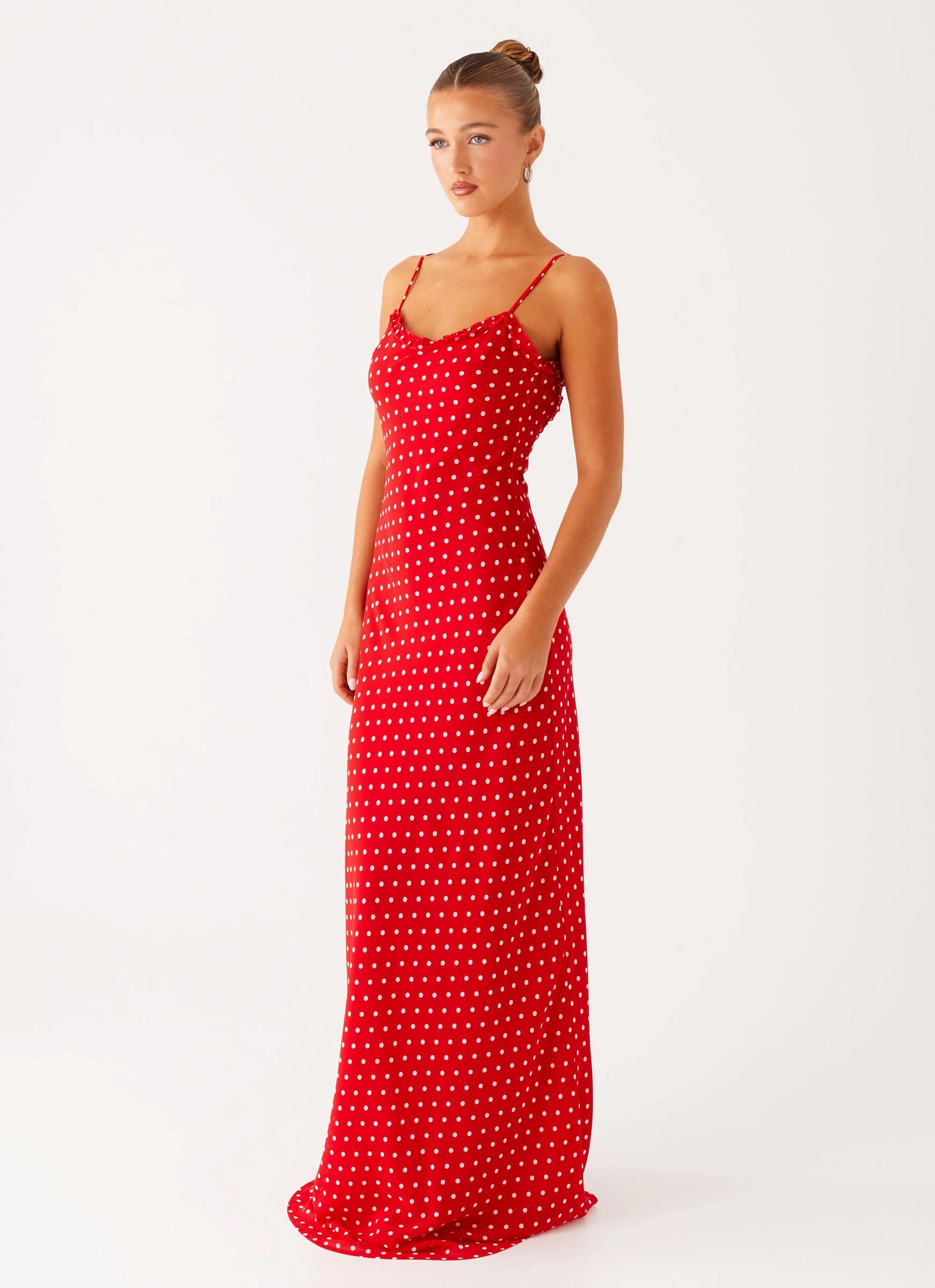 Simple Elegance Light Fabrication Pareo Maxi Dress - Red Polka Dot