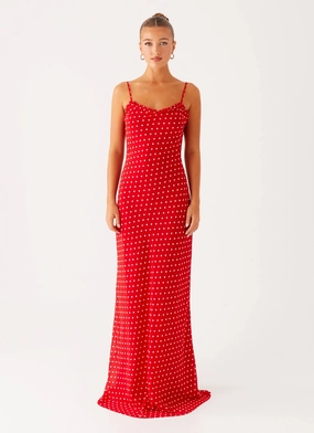 Pareo Maxi Dress - Red Polka Dot Petal Zone