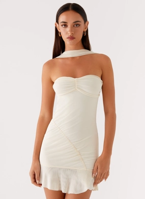 Smooth Design Art Inspired Pari Open Back Mini Dress - Ivory