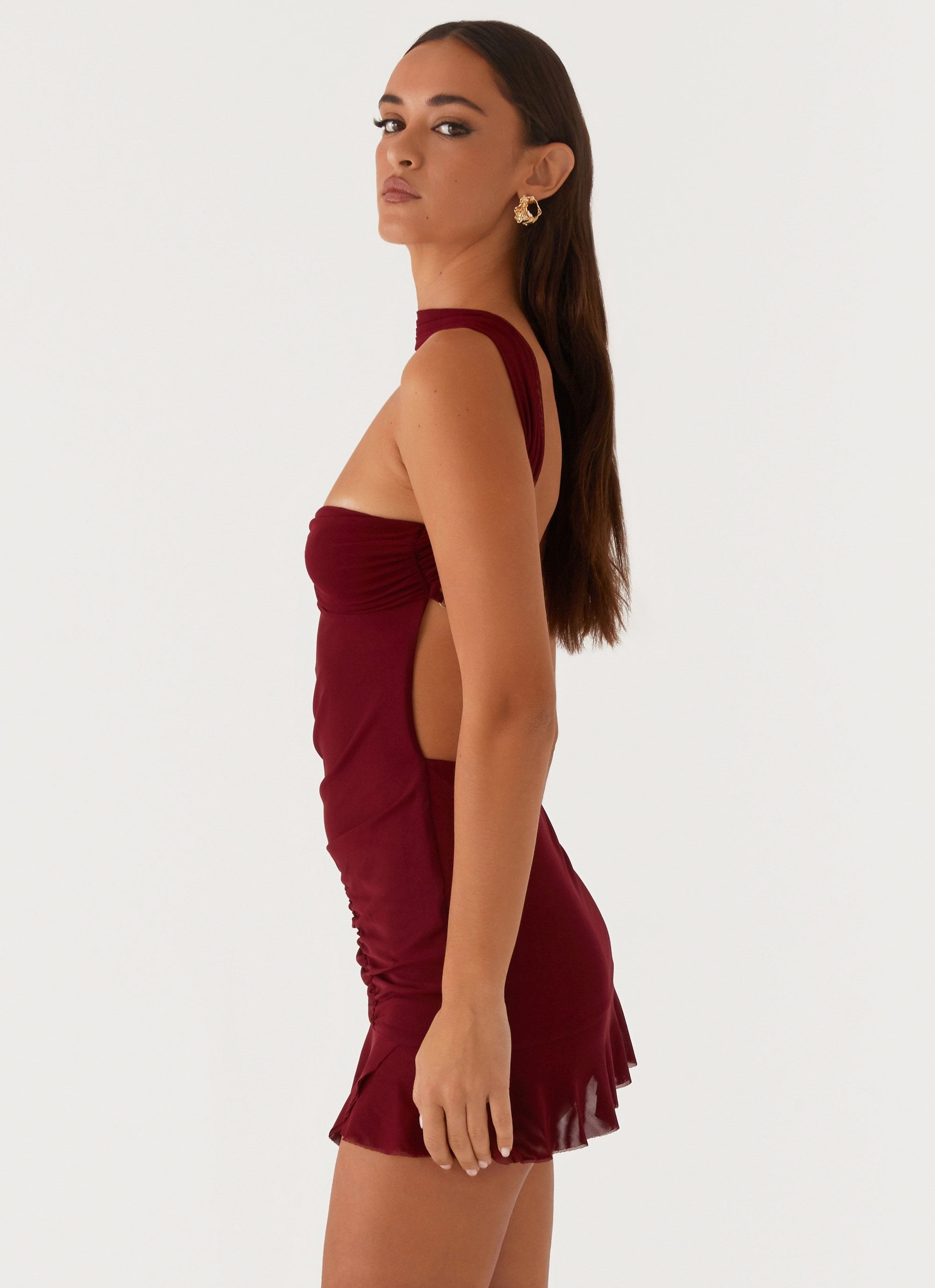 Pari Open Back Mini Dress - Mulberry A-Line Snag-Resistant