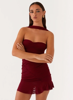 Shine Soft Gentle Drape Pari Open Back Mini Dress - Mulberry