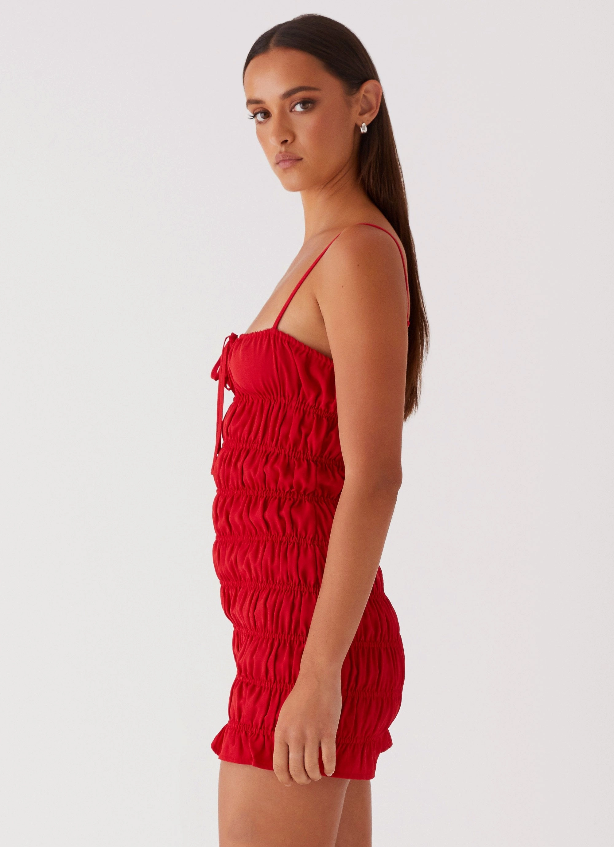 Easy Wrap Floral design Part Timer Ruched Mini Dress - Red