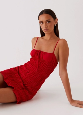 Sleek Comfort Part Timer Ruched Mini Dress - Red