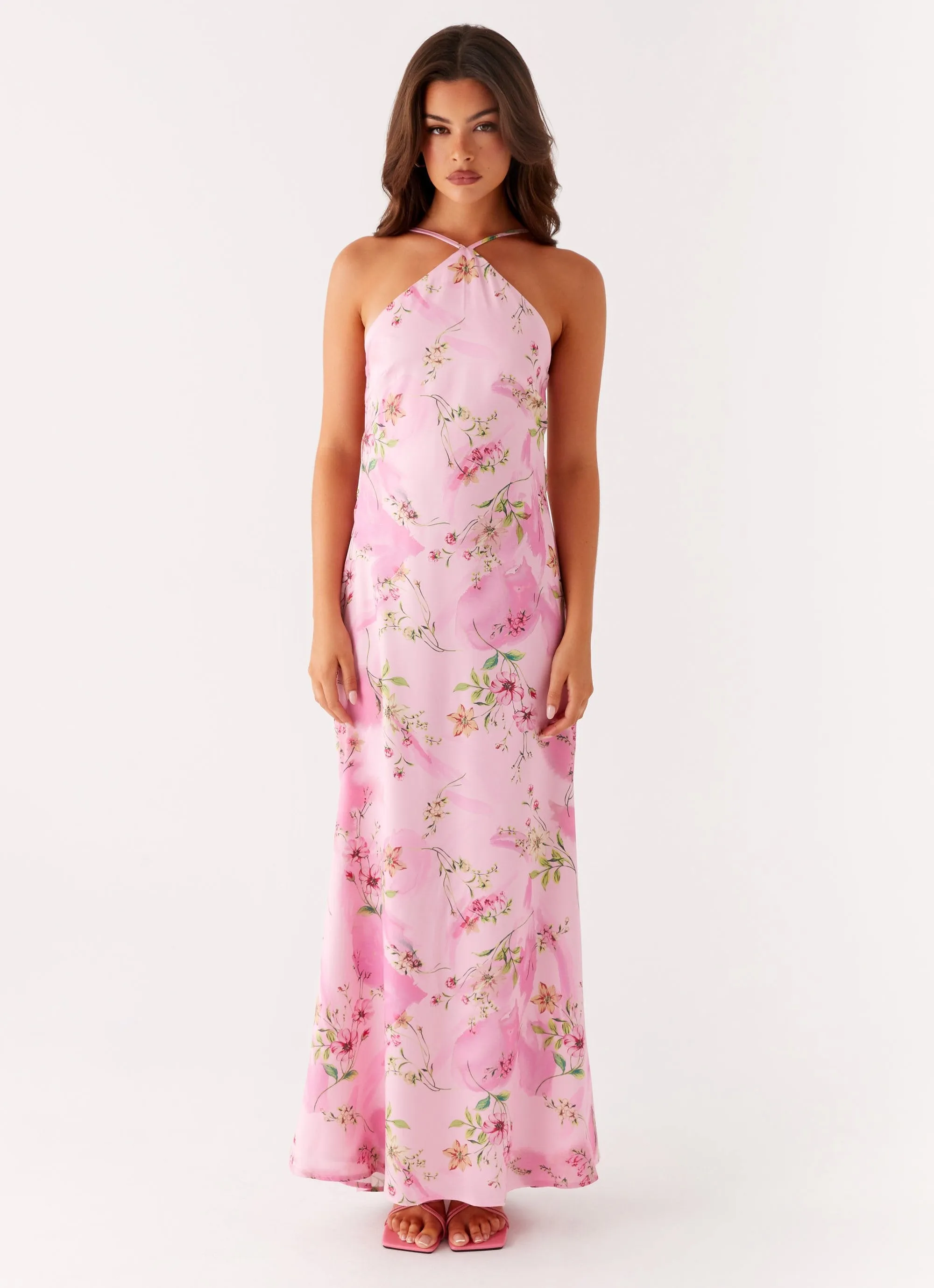 Fall Style Ruffle Detail Pascal Maxi Dress - Pink Floral Print