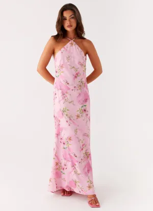 Pascal Maxi Dress - Pink Floral Print Refined Simplicity Garden Fresh