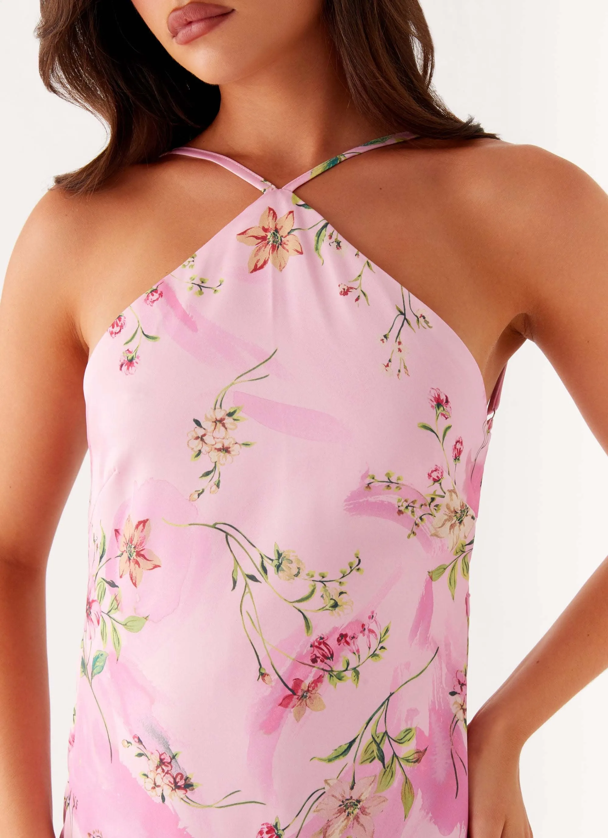 Lightweight-Structure Timeless Wearable Pascal Maxi Dress - Pink Floral Print