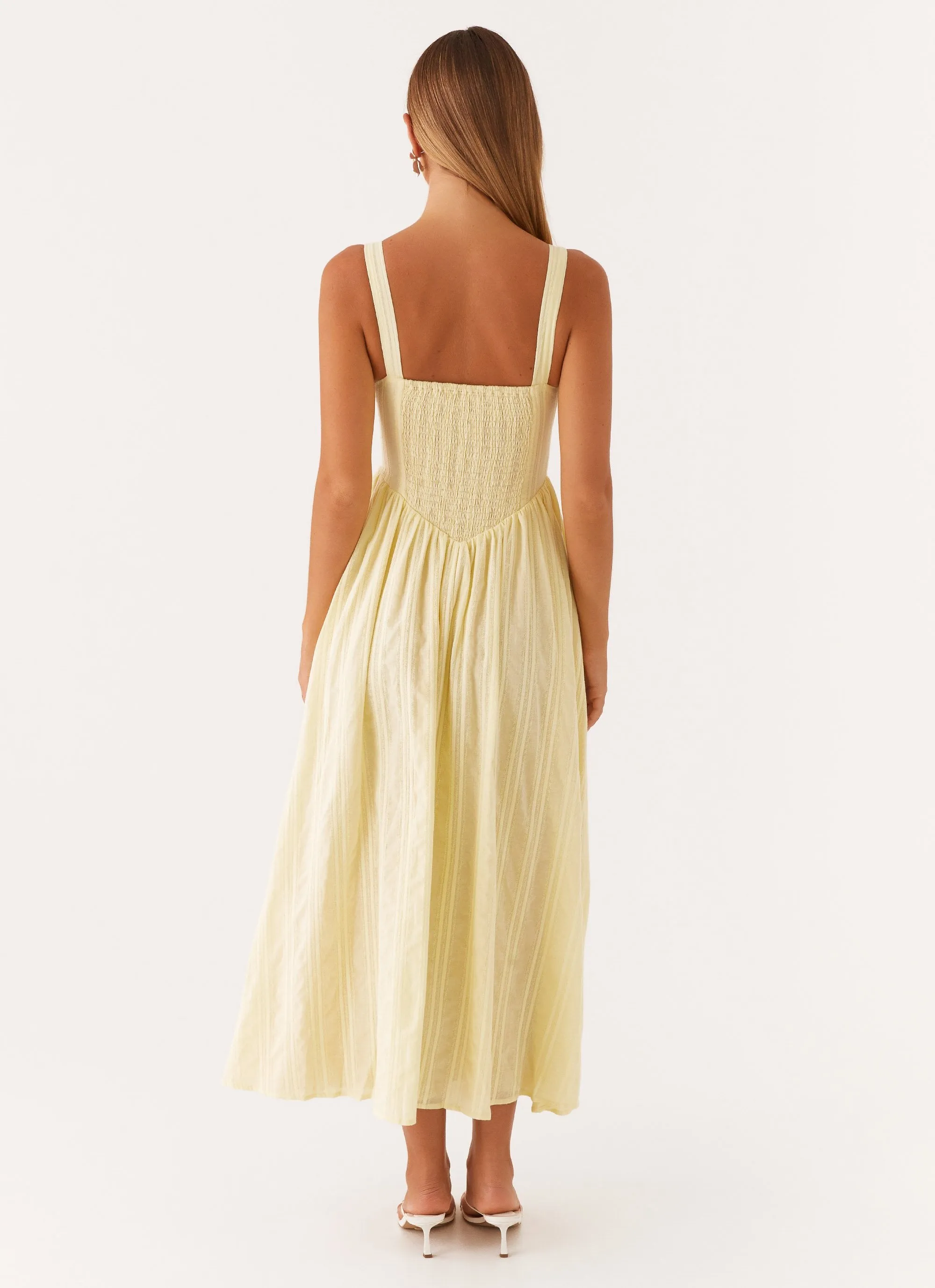 Pascuelle Midi Dress - Yellow Layered-Look Silky Shine