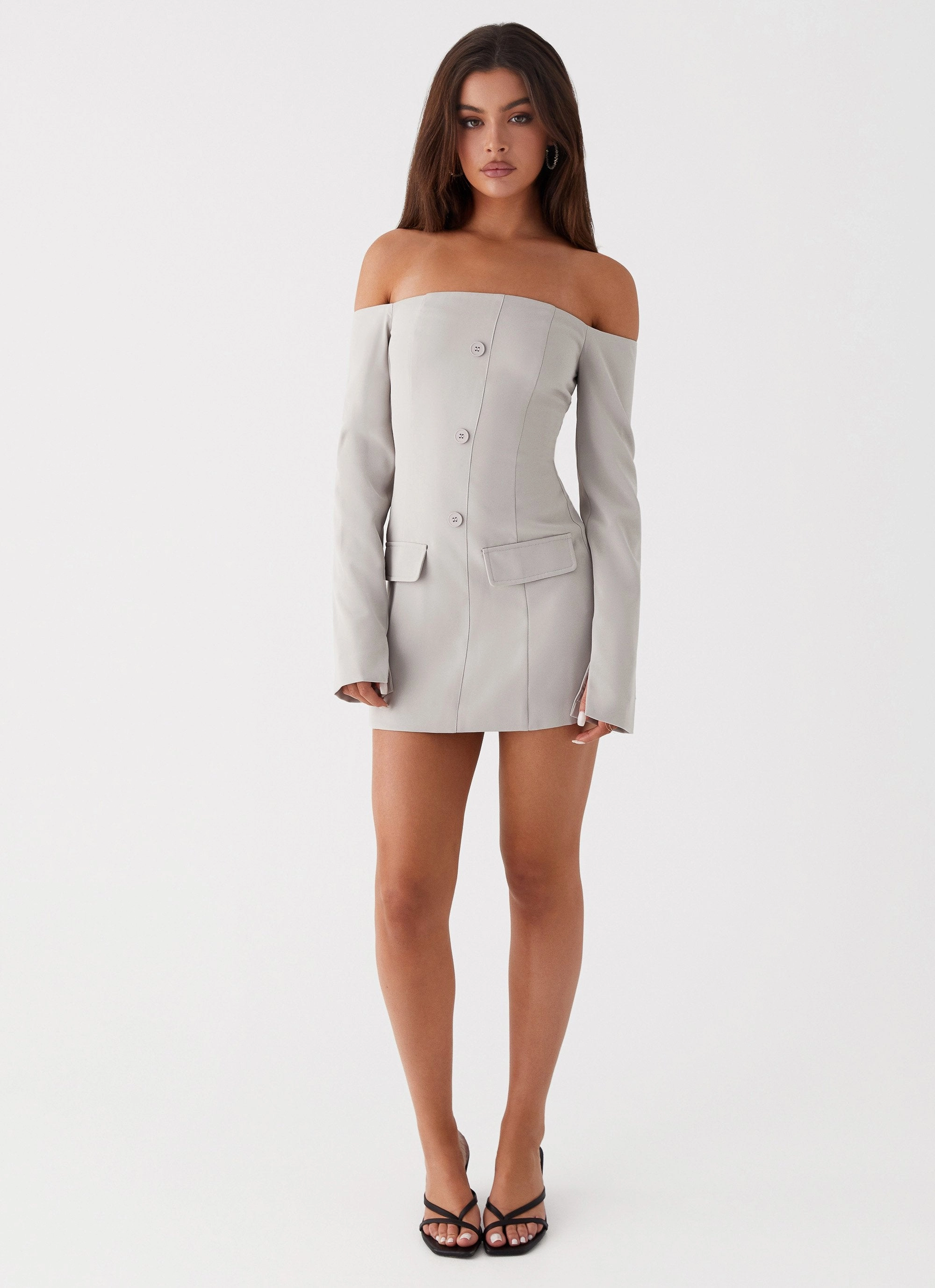 Dominique Blazer Mini Dress - Grey Subtle pattern Subtle Comfort