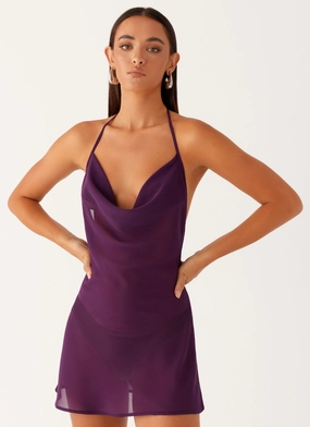 ElasticWaistband Day Fit Fantasy Mini Dress - Mulberry