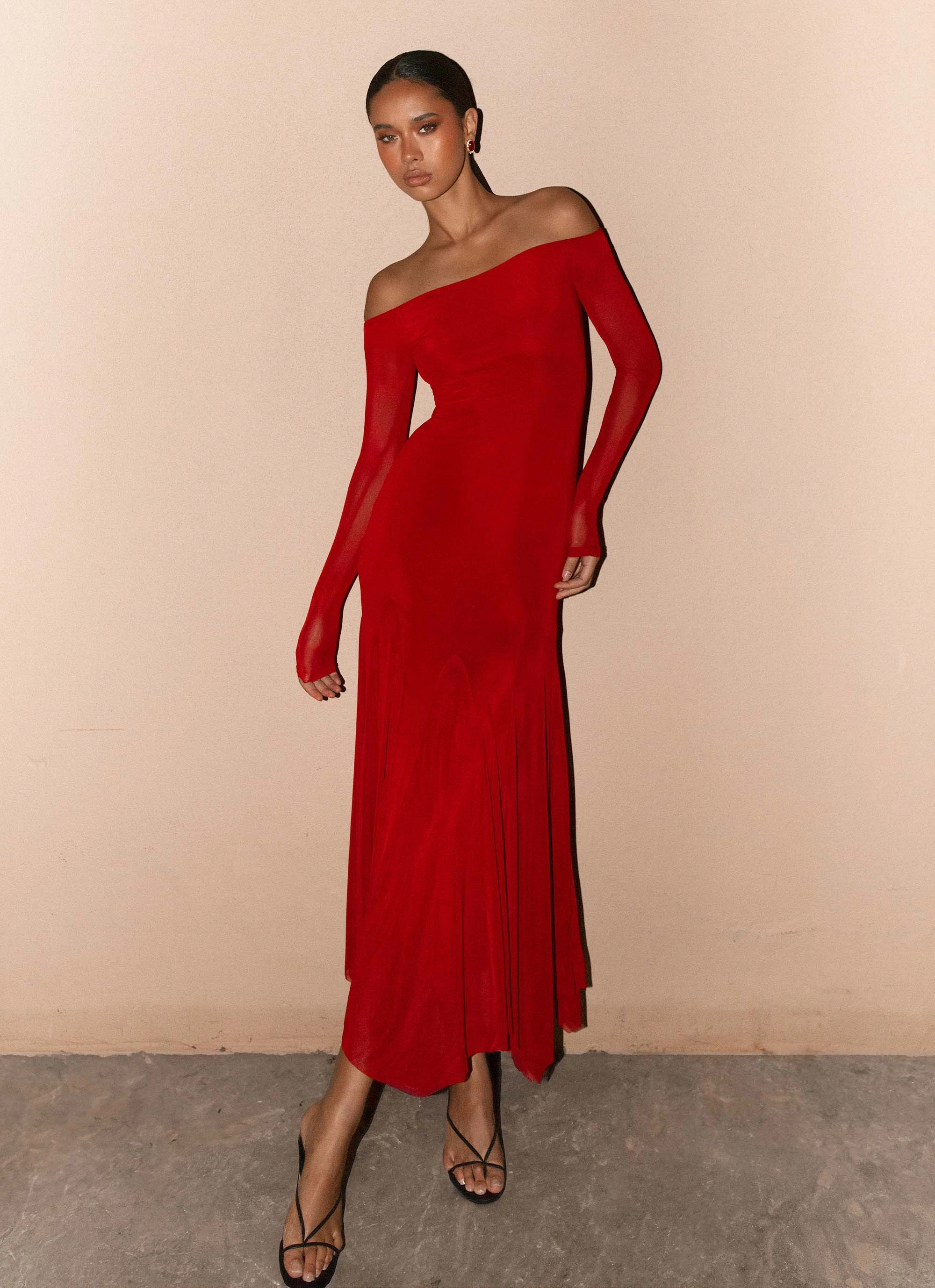 Textured Look Maribel Maxi Dress - Red
