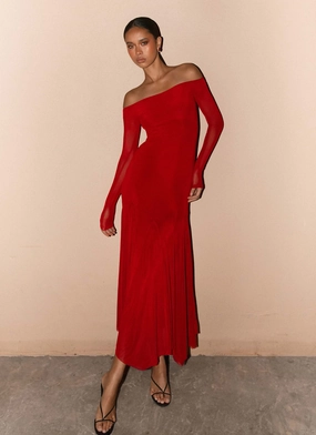 Textured Look Maribel Maxi Dress - Red