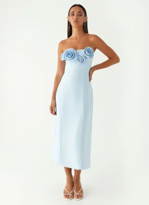 Low Key Earth-Tone Patsie Strapless Midi Dress - Blue