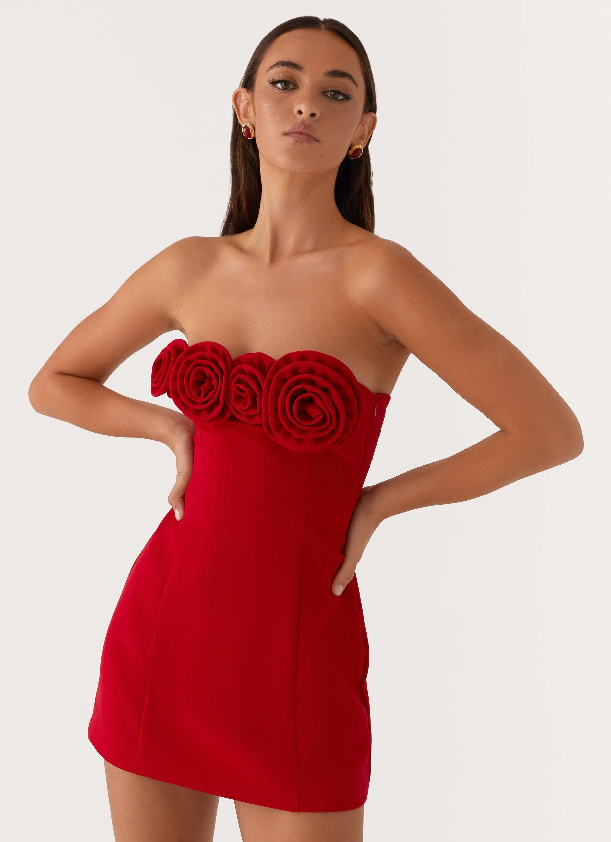 Patsie Strapless Mini Dress - Red Calm Tone Dreamy Motion