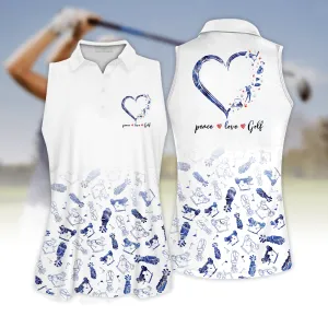 Peace Love Golf Heart Shirt, Golf Seamless Marble Pattern Sleeveless Polo Shirt