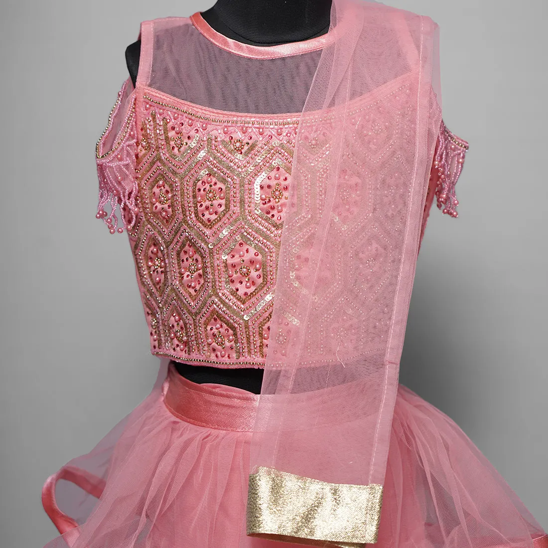 Peach & Pink Girls Lehenga Choli
