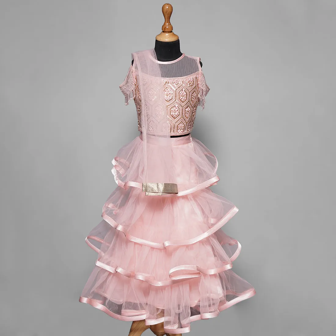 Peach & Pink Girls Lehenga Choli