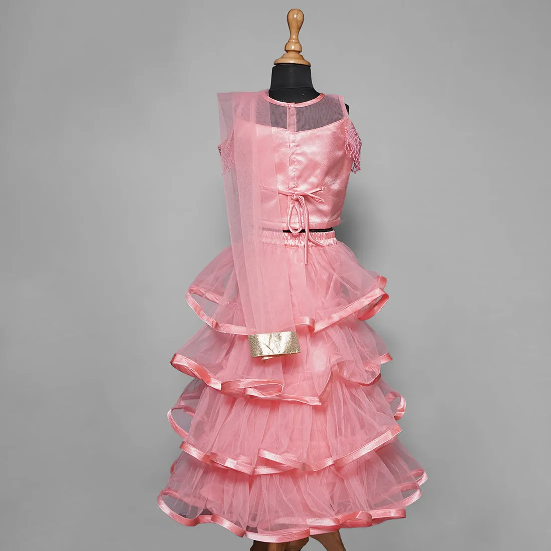 Peach & Pink Girls Lehenga Choli