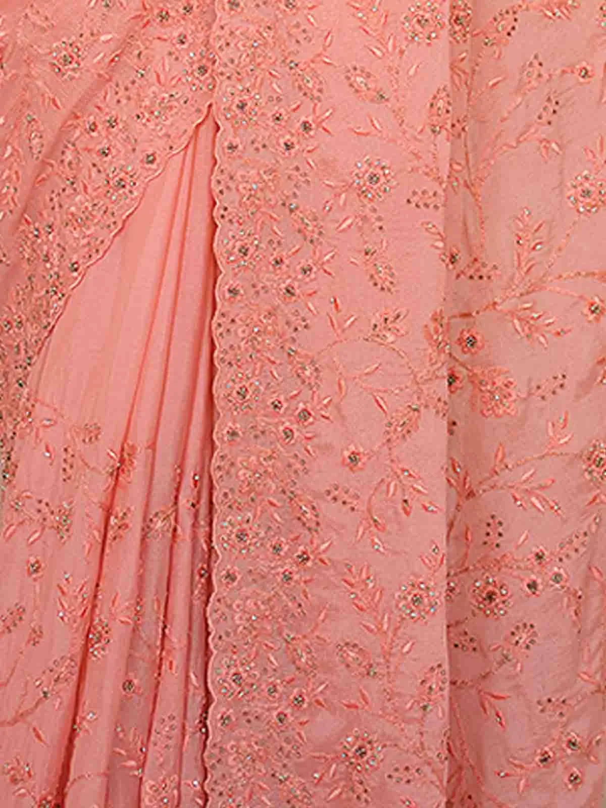 Peach Chiffon Saree With Unstitched Blouse