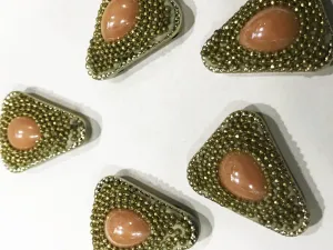 Peach Stone Triangular Designer Show Buttons with Plastic Base (22x23 mm)