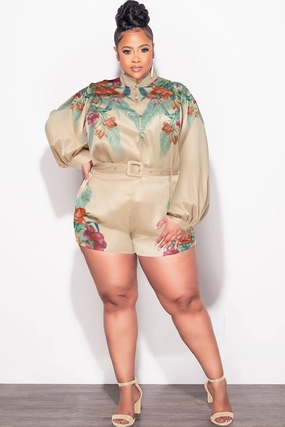 Wind Resistance Simple Comfort Wear Final Sale Plus Size 2pc Short Set in Tan Multi-Color