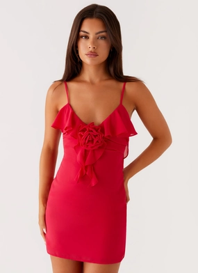 Soft Volume Tall-Fit Haylie Mini Dress - Raspberry
