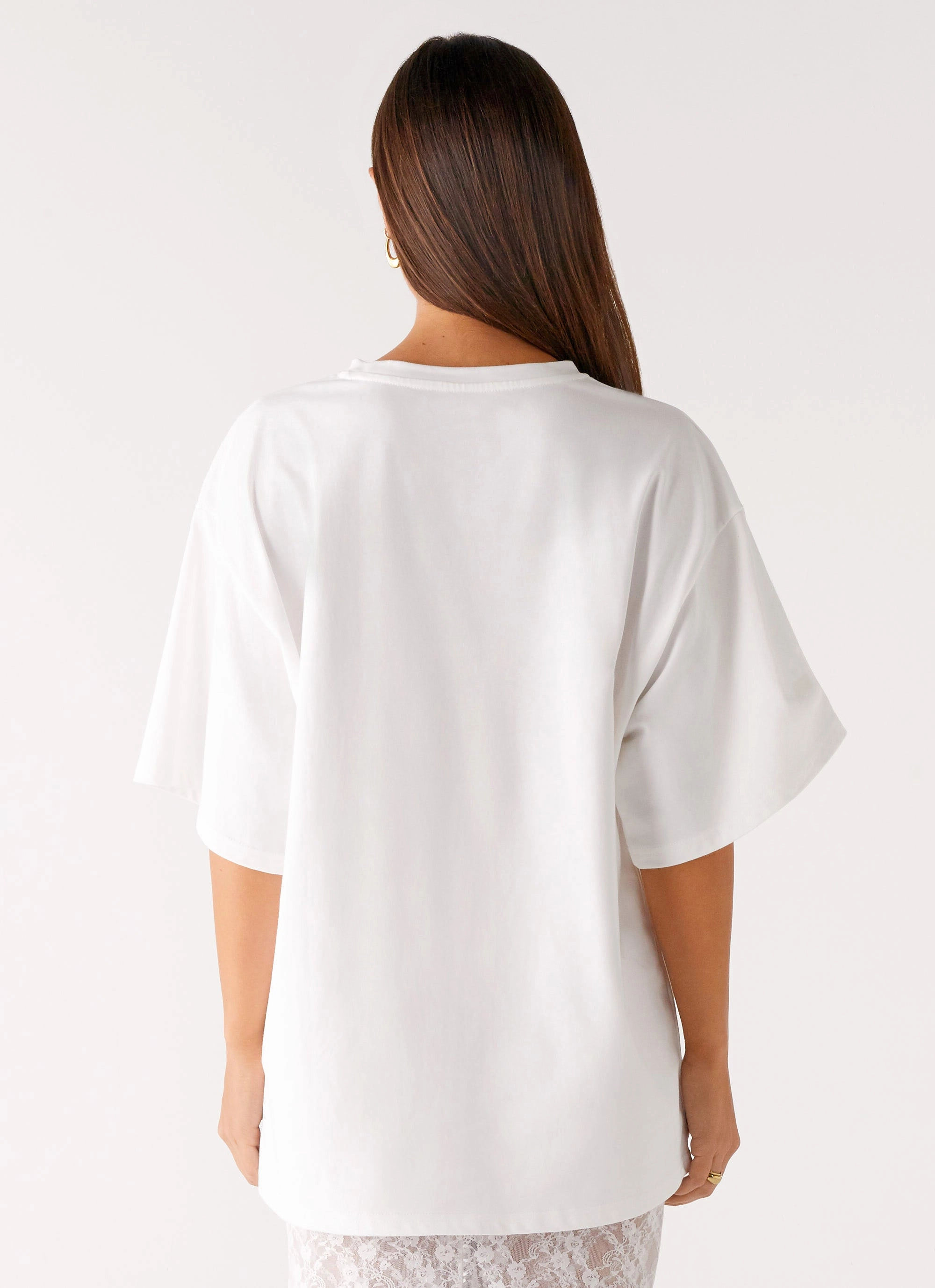 Pearl Oversized Tee - White Cozy Knit