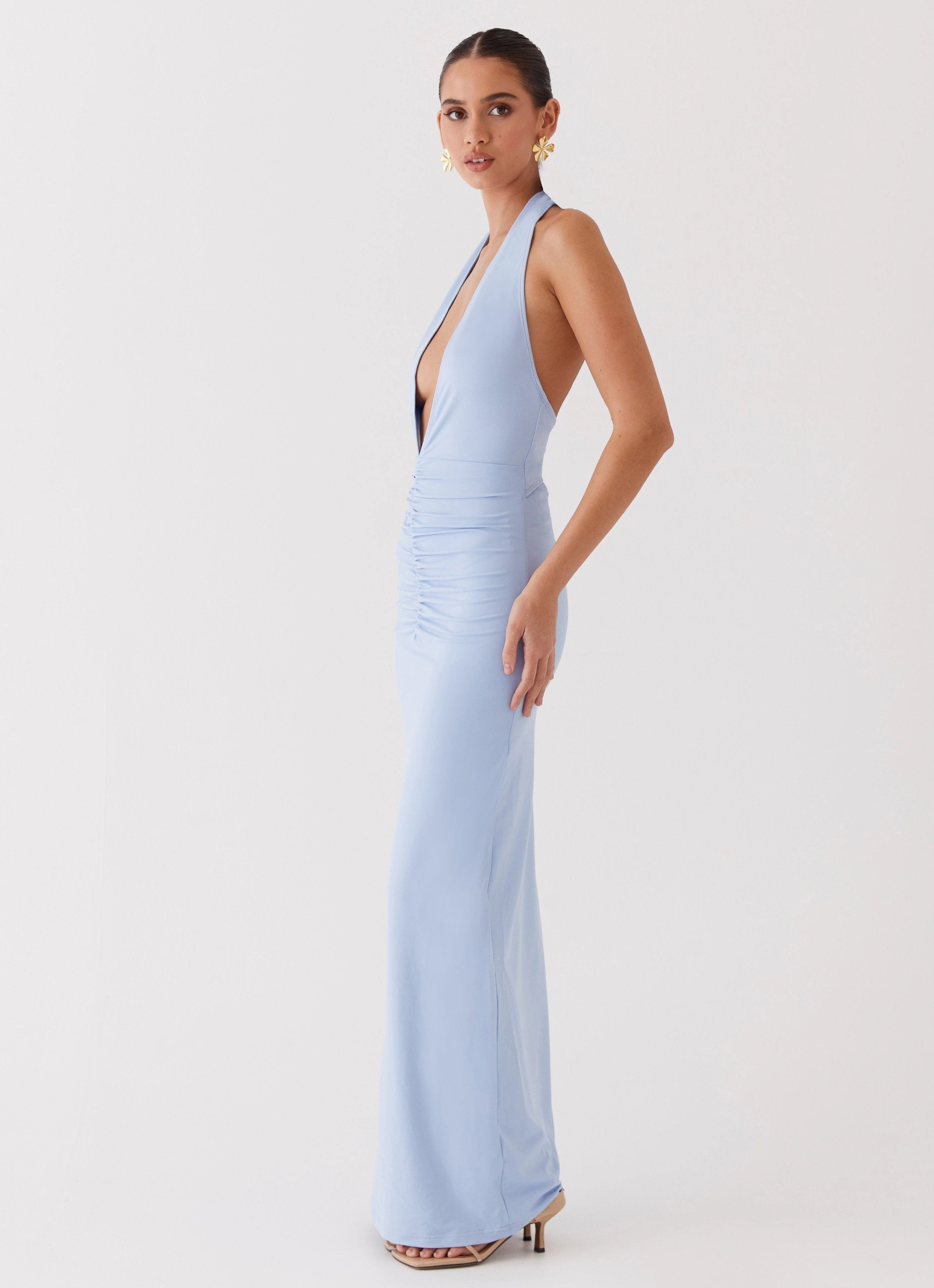 Whisked Away Halterneck Maxi Dress - Blue Light Soft