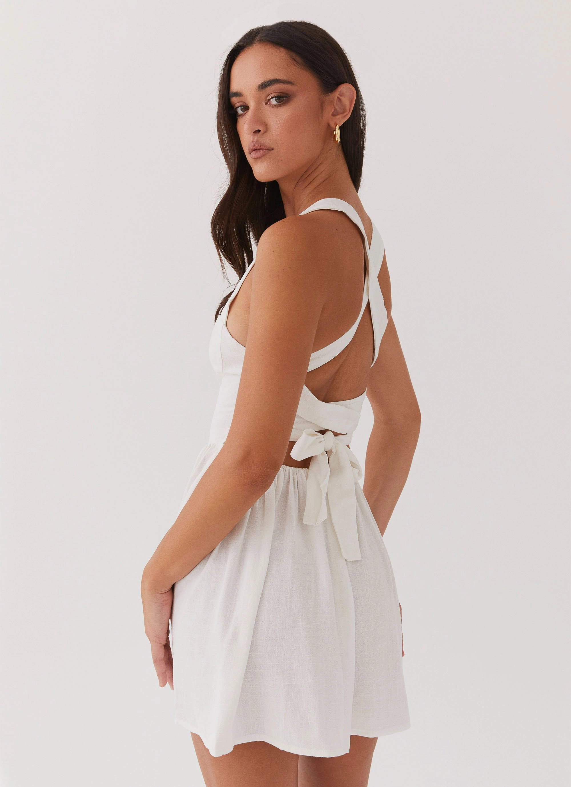 All weather Love Glow Penelope Linen Mini Dress - Ivory