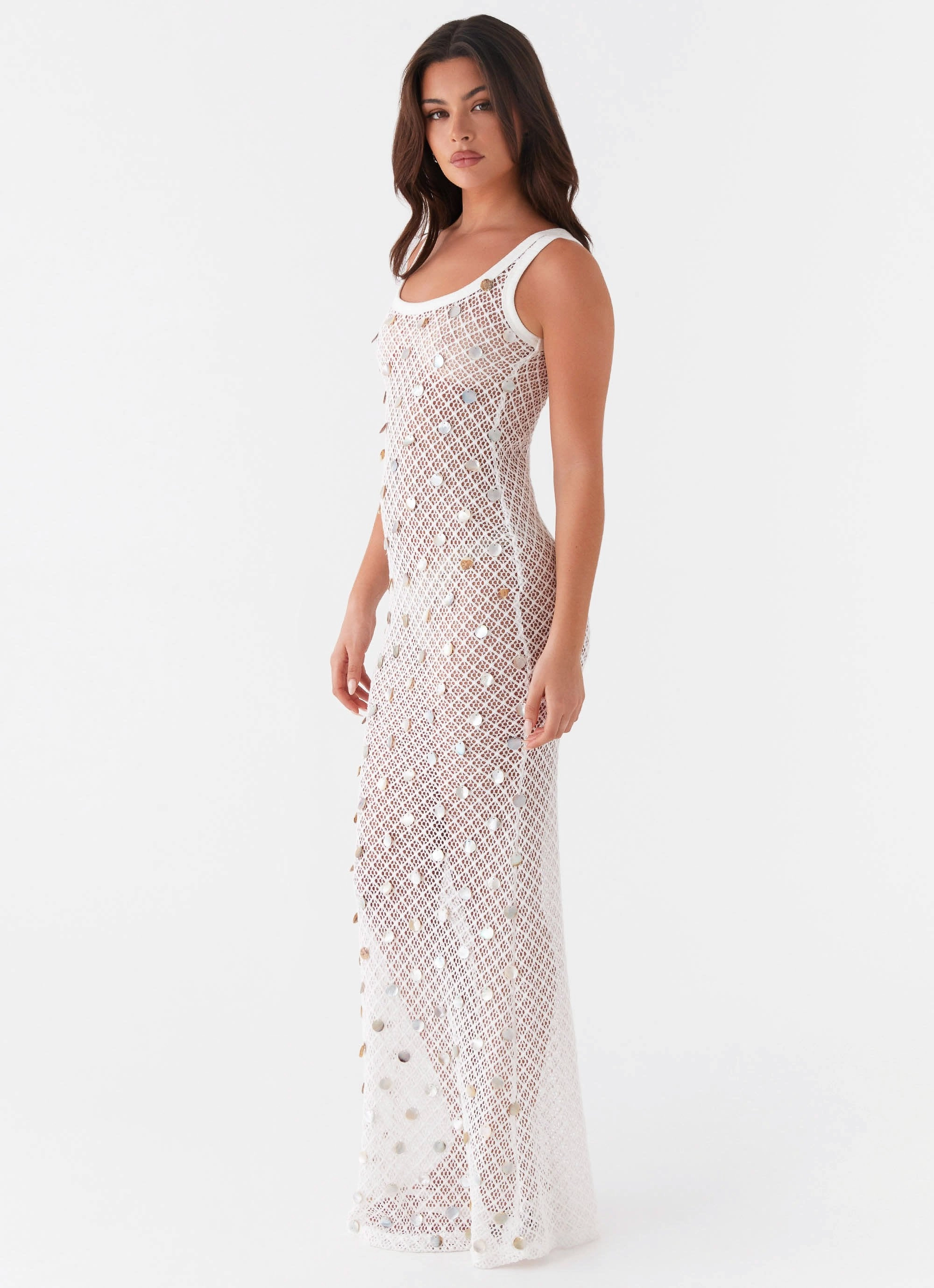 Penida Shell Knit Maxi Dress - White Basic Cool Anytime Fit