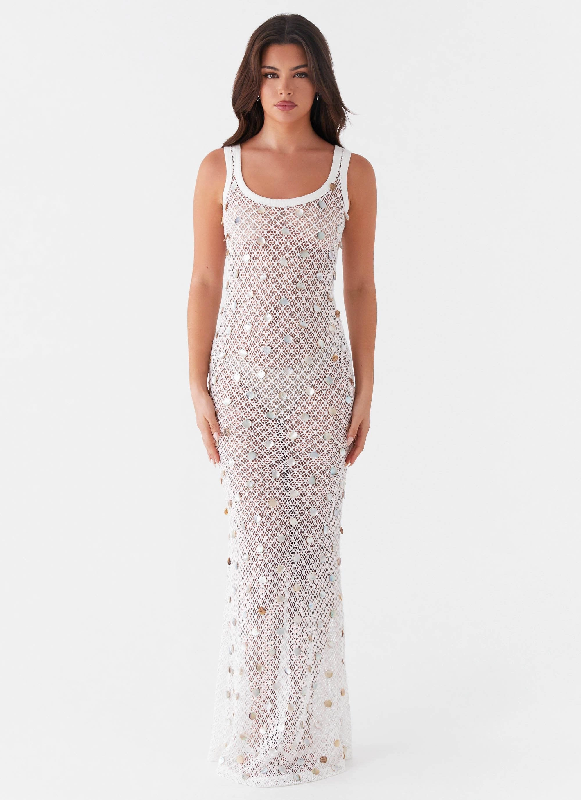Penida Shell Knit Maxi Dress - White Classic Layering Soft Structure