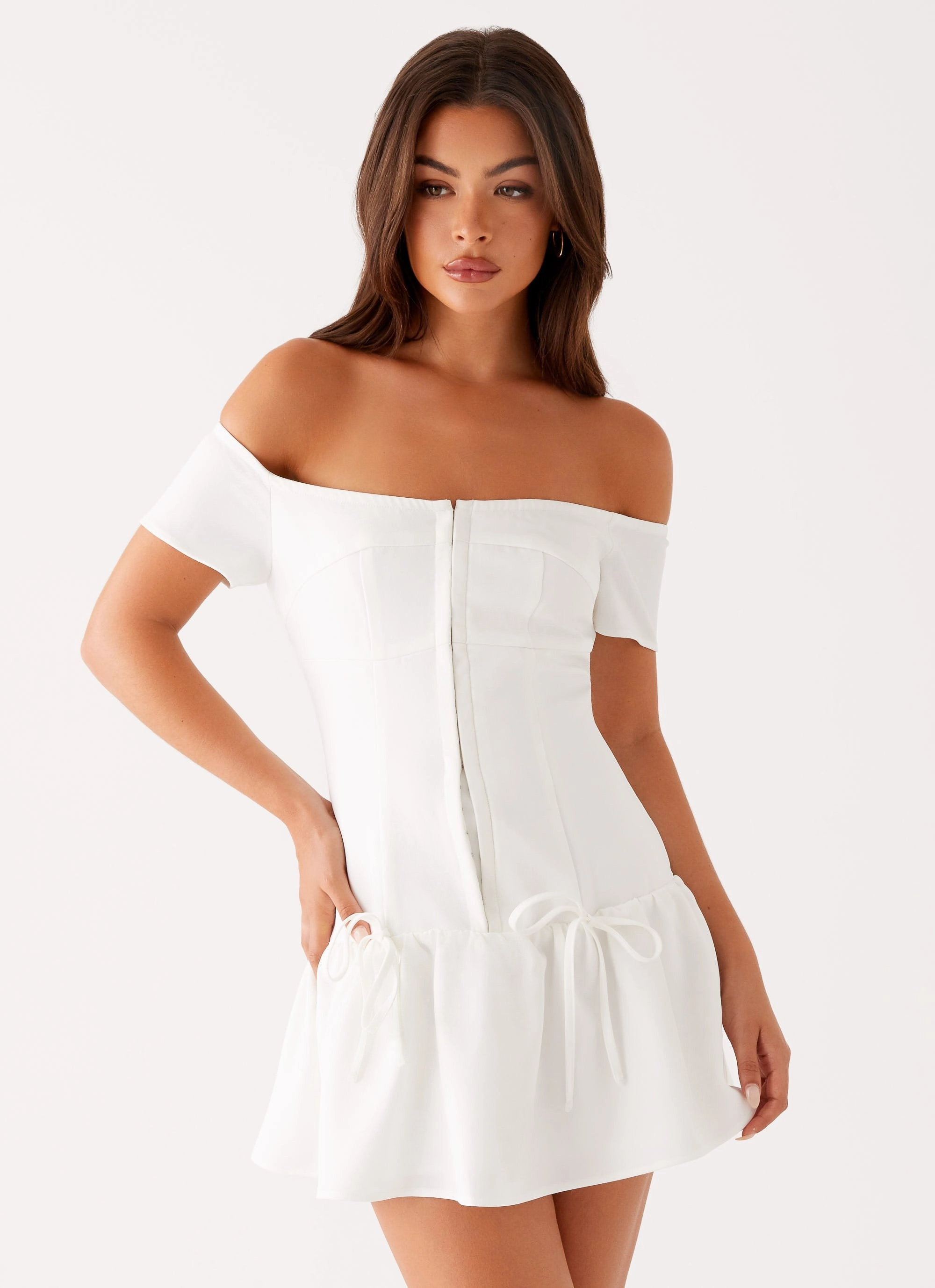 Penny Mini Dress - White Long Sleeve
