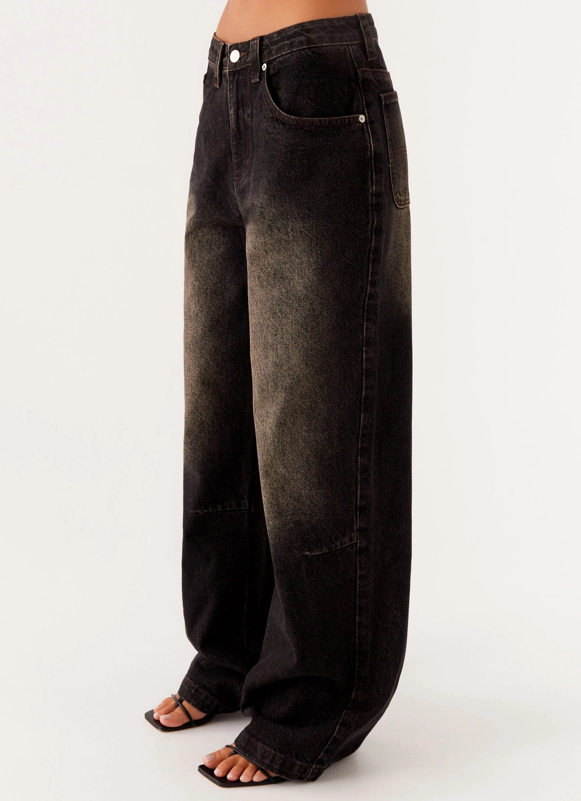 Pera Baggy Denim Jeans - Brown Wash Stretchable Comfort High Density Weave