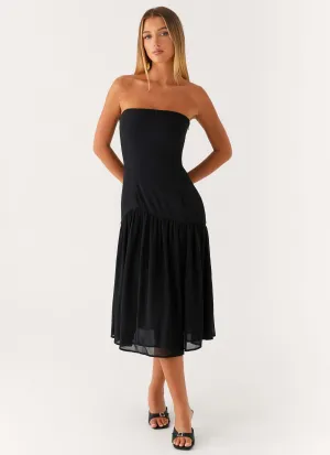 Soul Warm Fall Tone Imagination Strapless Midi Dress - Black
