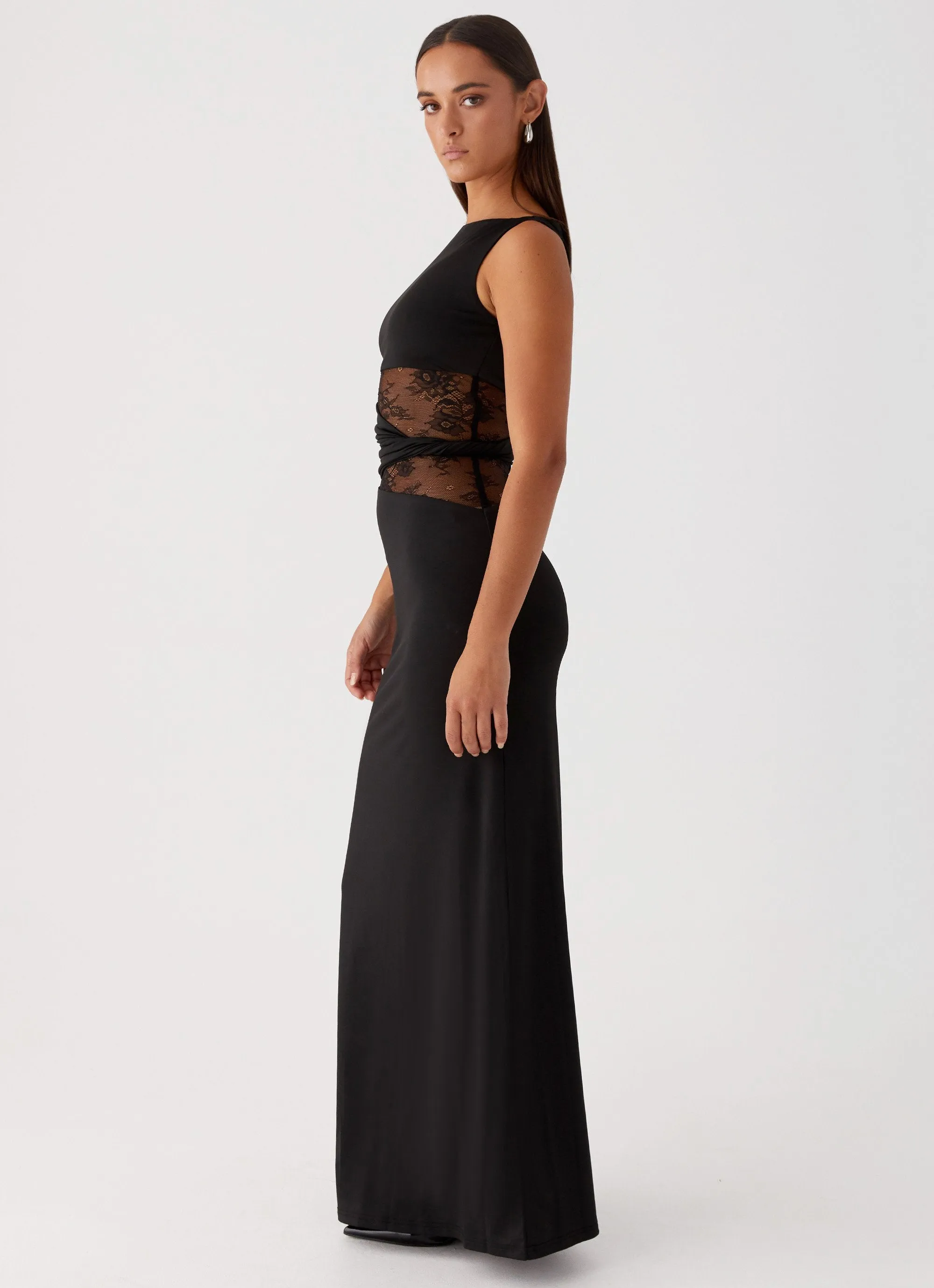 Karma Maxi Dress - Black Day Fit Slit Detail