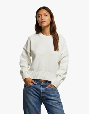 Perfect White Tee Janet Cotton Crewneck Sweater in White