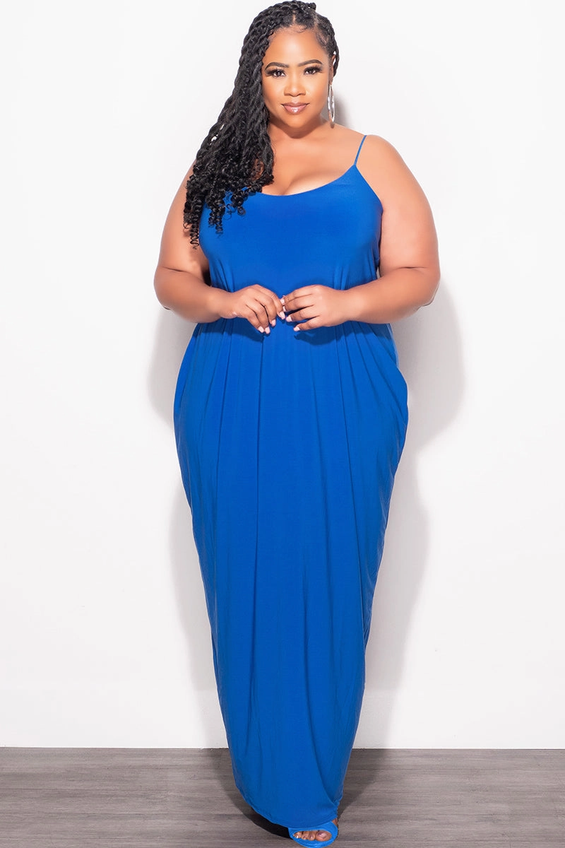 Eco Friendly Dyeing Final Sale Plus Size Tank Spaghetti Strap Maxi Dress in Royal