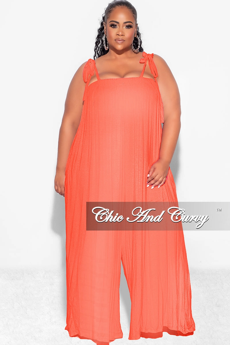 Daily Style Final Sale Plus Size Jumpsuit with Spaghetti Straps in Coral