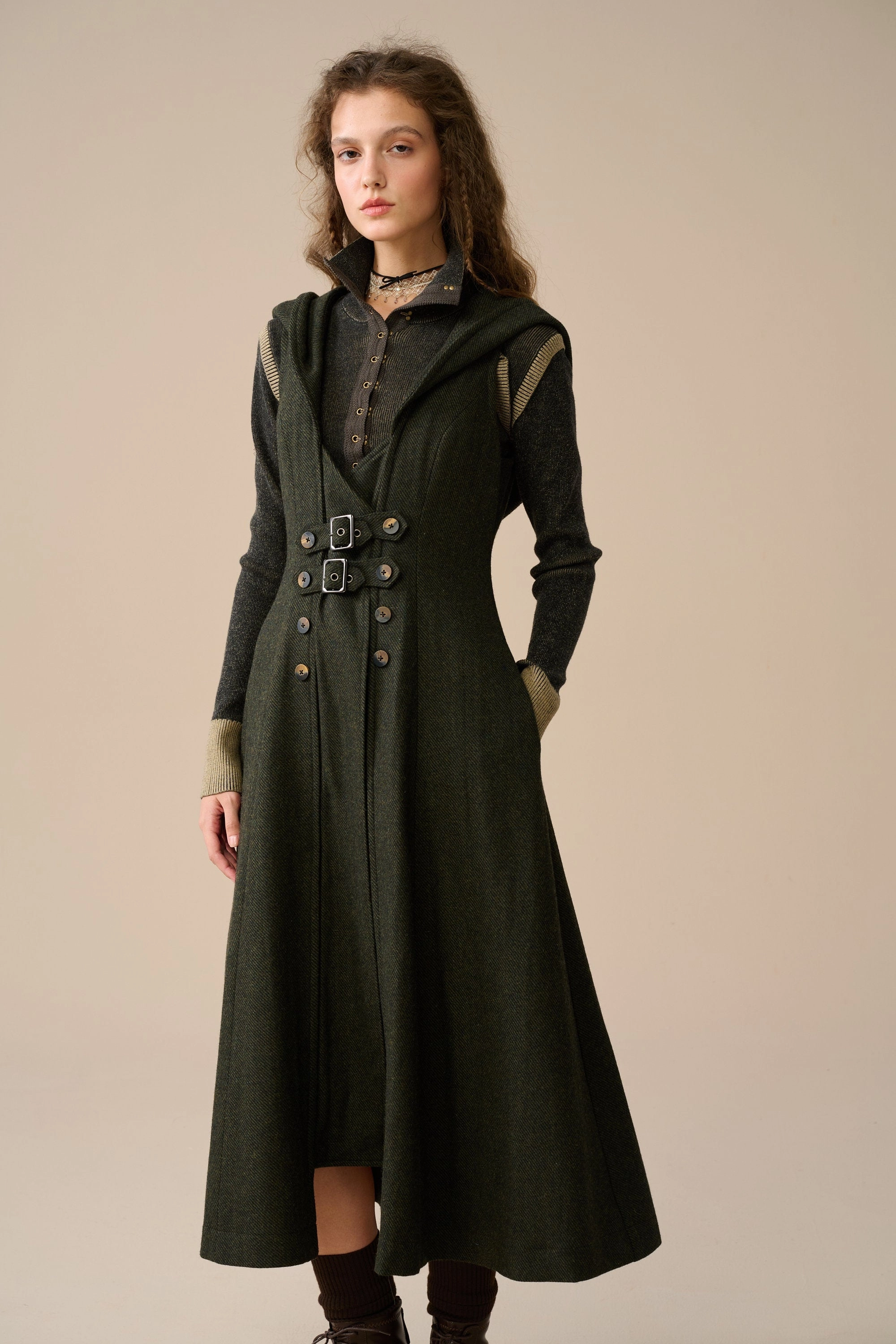 Patricia 21| hooded corset wool dress Soft Lines Fashionable Appeal