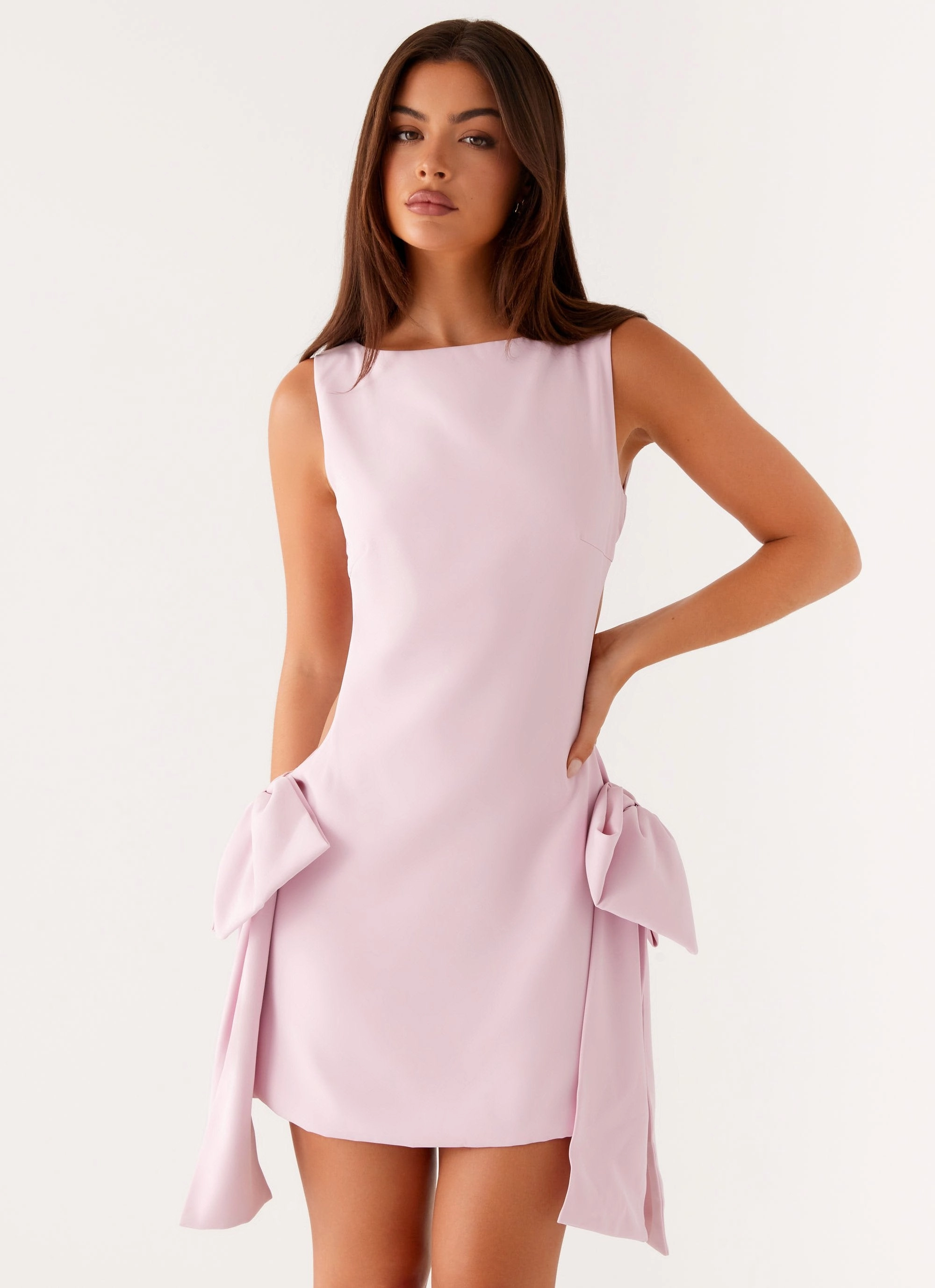 Rhodes Bow Mini Dress - Pink Autumn Ready