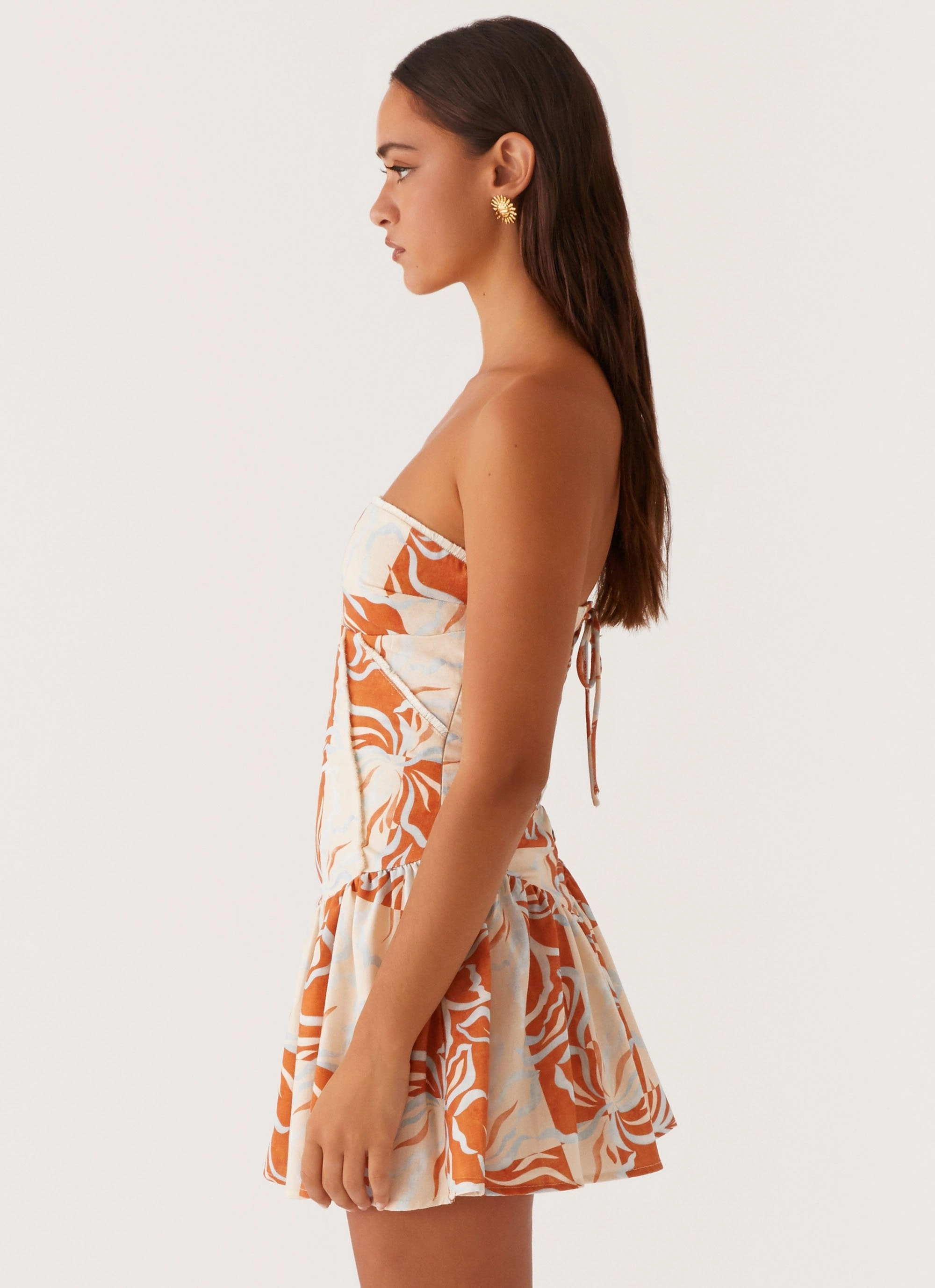 Larnie Linen Mini Dress - Orange Blue Floral Versatile Cut
