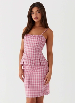 Relaxed Wear Mamita Midi Skirt - Pink Check