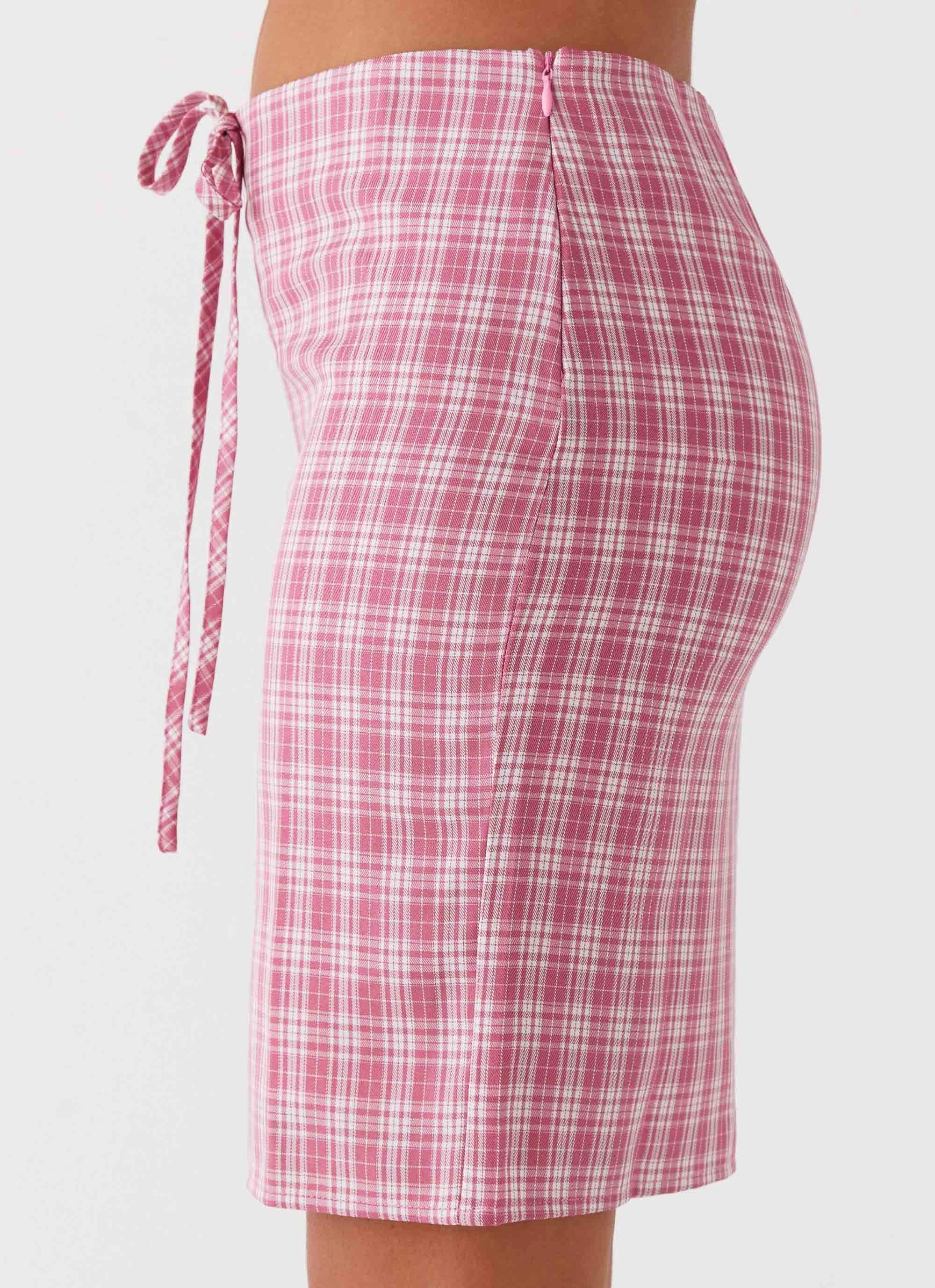 Breathable Mesh Panels Mamita Midi Skirt - Pink Check