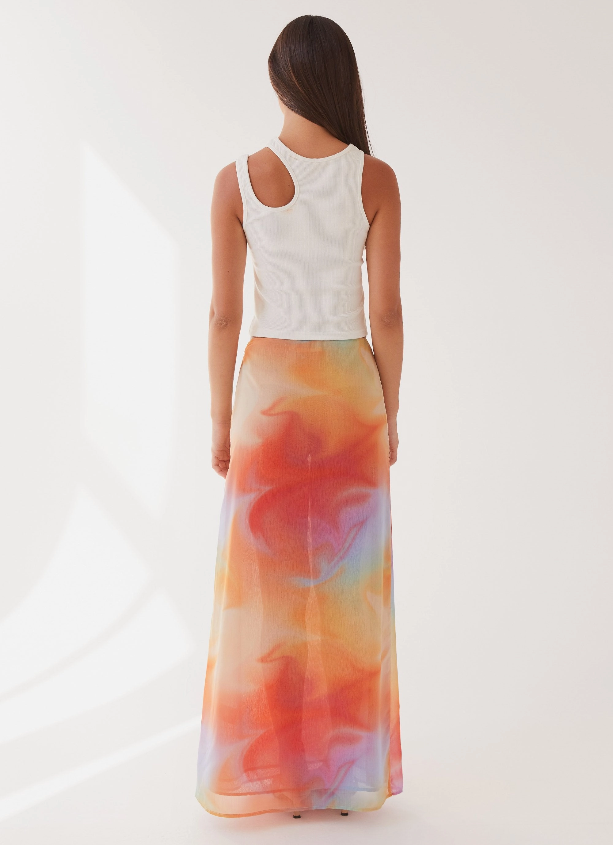 Sunlight Cascade Maxi Skirt - Rainbow Radiance Mid Rise