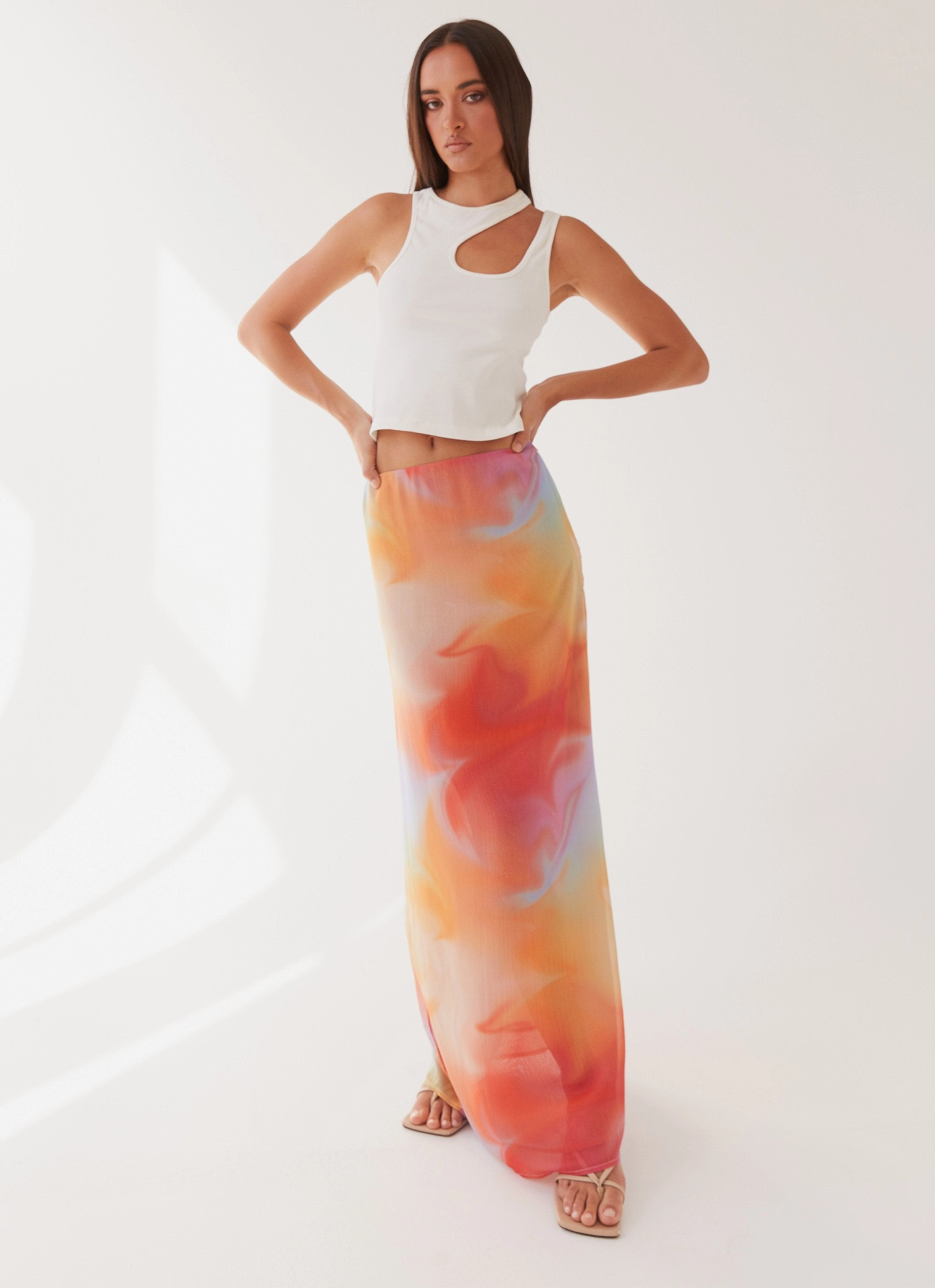 WindResistantMaterial Sunlight Cascade Maxi Skirt - Rainbow Radiance