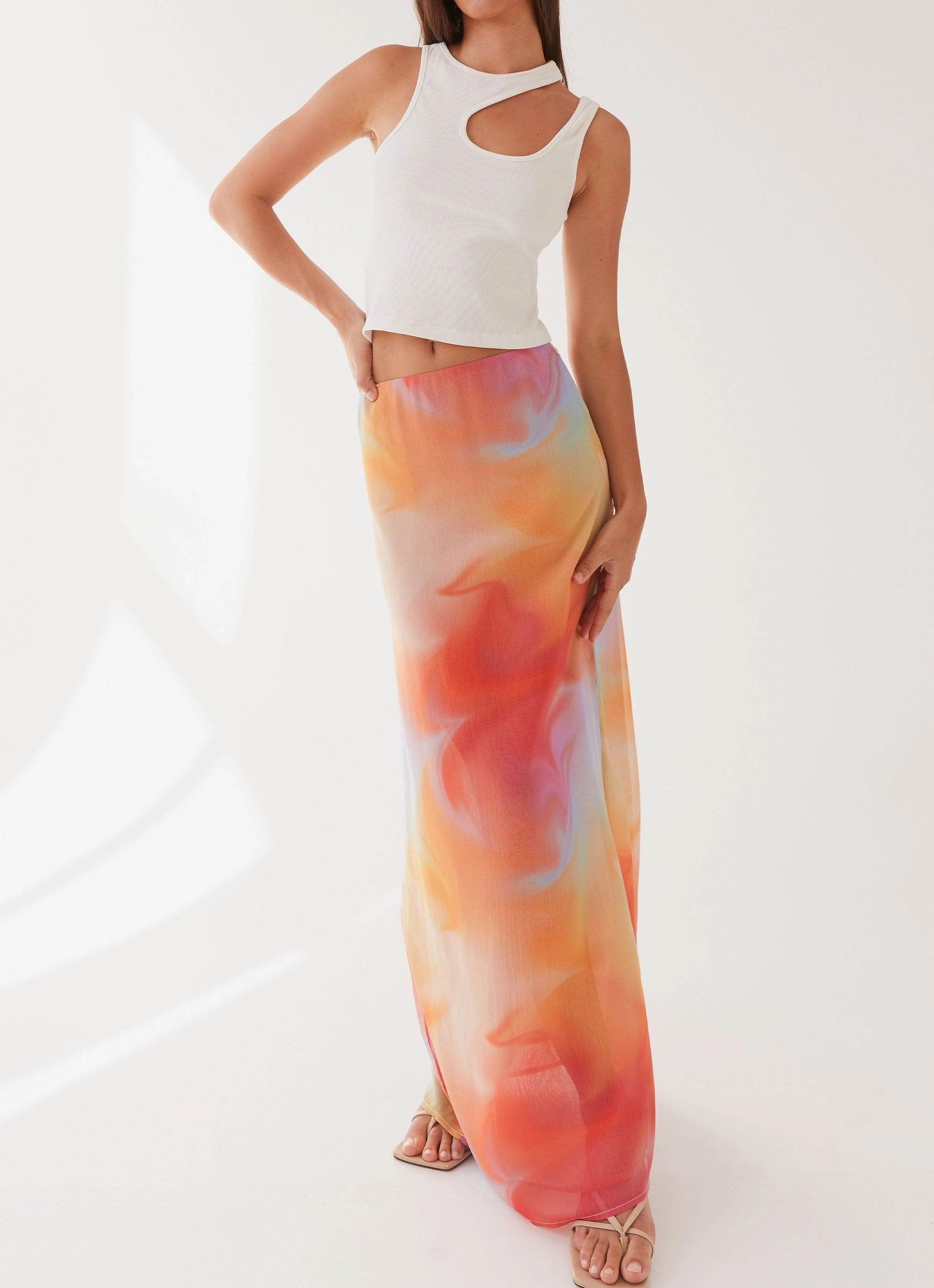 Long Wear Elastic Free Cuffs Sunlight Cascade Maxi Skirt - Rainbow Radiance
