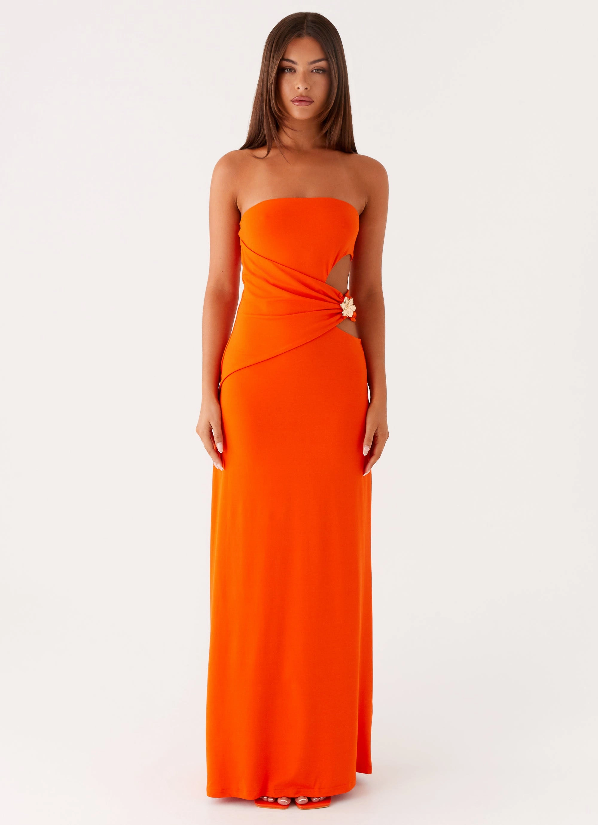 Elegant Fit Nature Bloom Anetta Maxi Dress - Orange