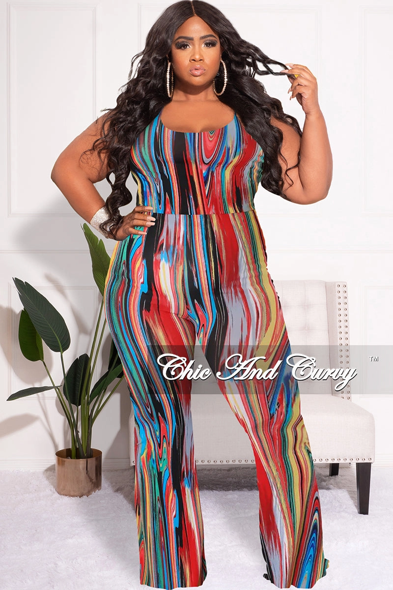 Outdoor activities Athletic Fit Final Sale Plus Size Spaghetti Strap Jumpsuit in Multi-Color Print