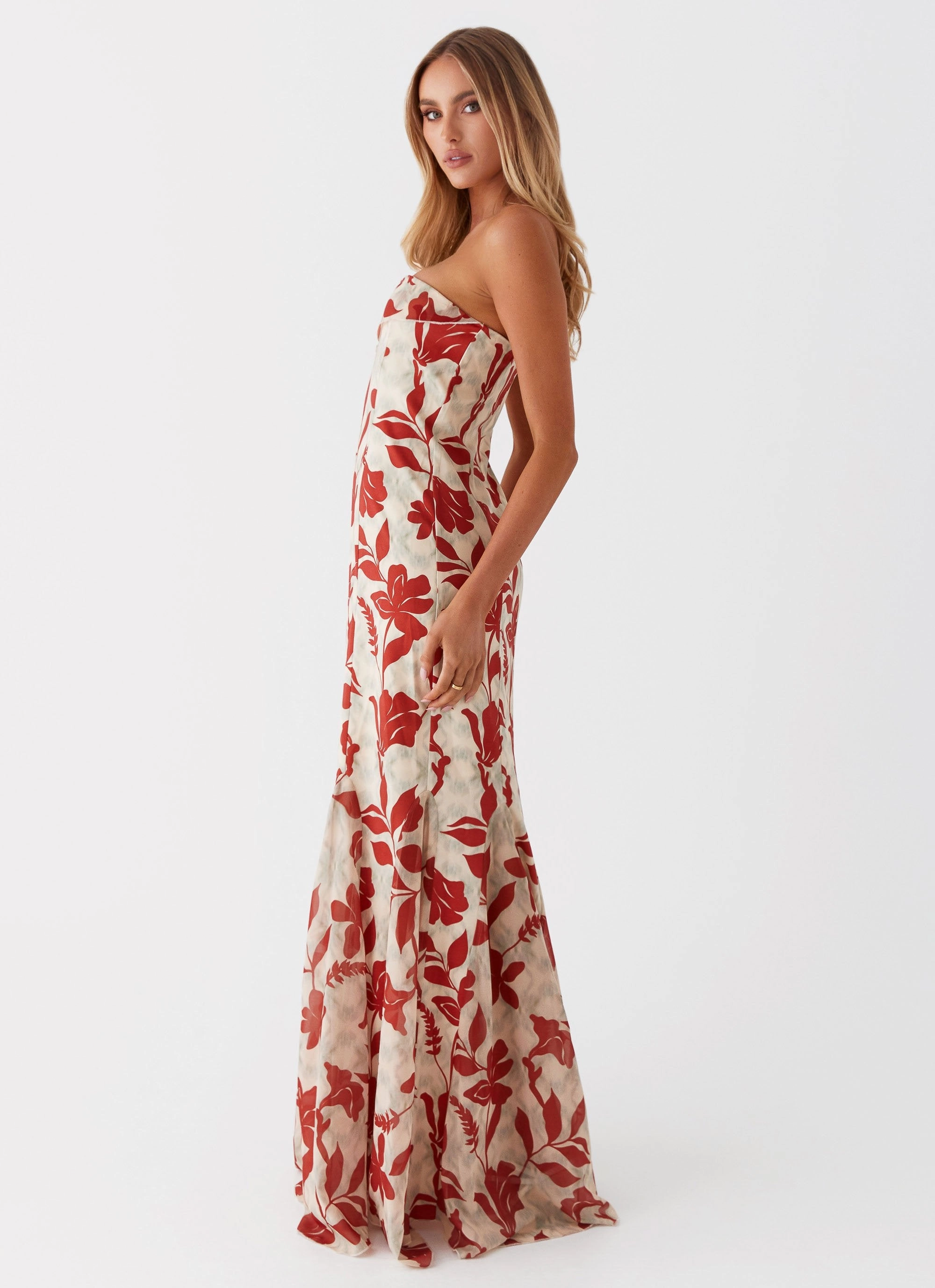 Willa Maxi Dress - Red Green Floral Soft Hue
