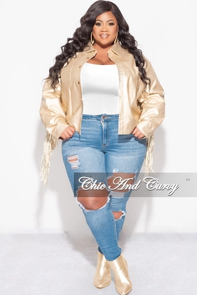 Abrasion Resistant Surface Final Sale Plus Size Fringe Faux Leather Top in Gold